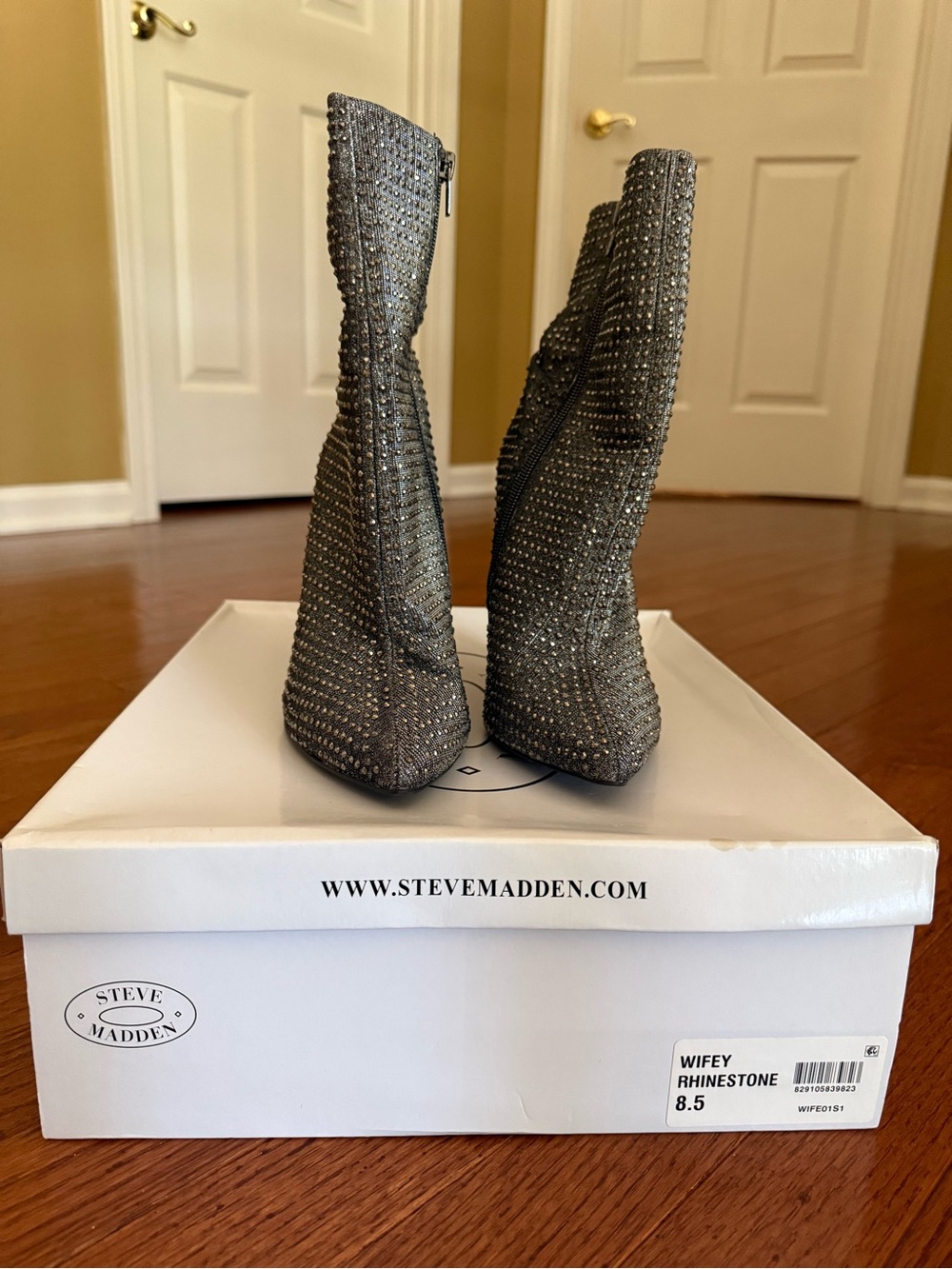 Steve Madden Gray Rhinestone Mid-Calf Heeled Boots